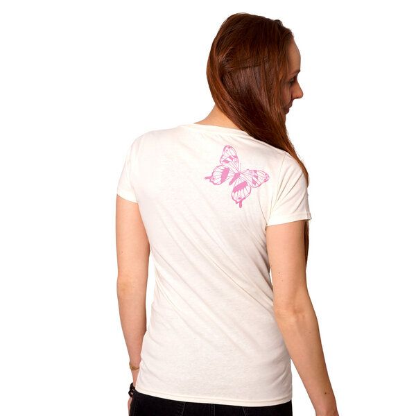 HANDGEDRUCKT "Tagpfauenauge 01" Schmetterling Frauen-T-SHIRT von Earth Positiv Biobaumwolle von HANDGEDRUCKT