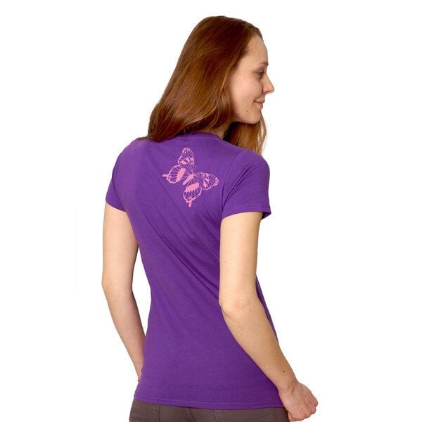 HANDGEDRUCKT "Tagpfauenauge 01" Schmetterling Frauen-T-SHIRT von Earth Positiv Biobaumwolle HANDGEDRUCKT "Tagpfauenauge 01" Schmetterling Frauen-T-SHIRT von Earth Positiv Biobaumwolle von HANDGEDRUCKT