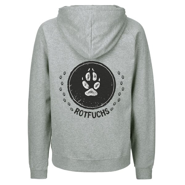 HANDGEDRUCKT "Trittsiegel RotFuchs" Männer Zip Hoody aus reiner Biobaumwolle (kbA) von HANDGEDRUCKT