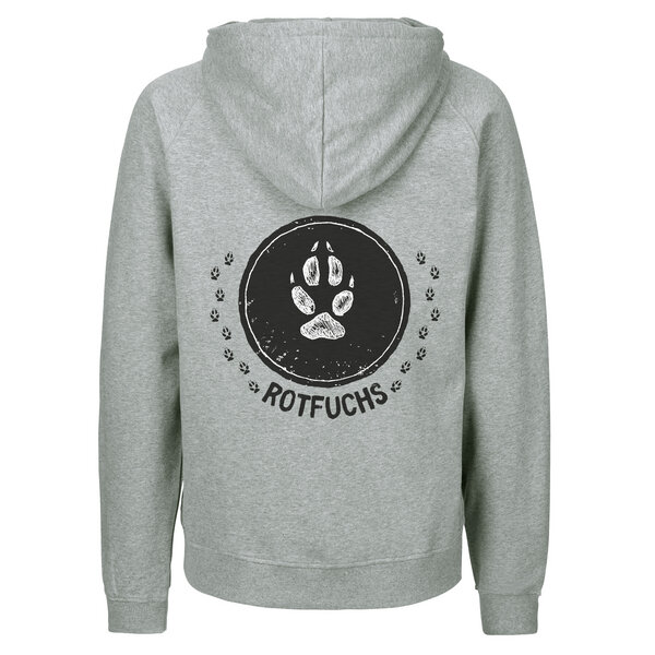 HANDGEDRUCKT "Trittsiegel RotFuchs" Männer Zip Hoody aus reiner Biobaumwolle (kbA) von HANDGEDRUCKT