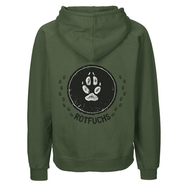 HANDGEDRUCKT "Trittsiegel RotFuchs" Männer Zip Hoody aus reiner Biobaumwolle (kbA) von HANDGEDRUCKT