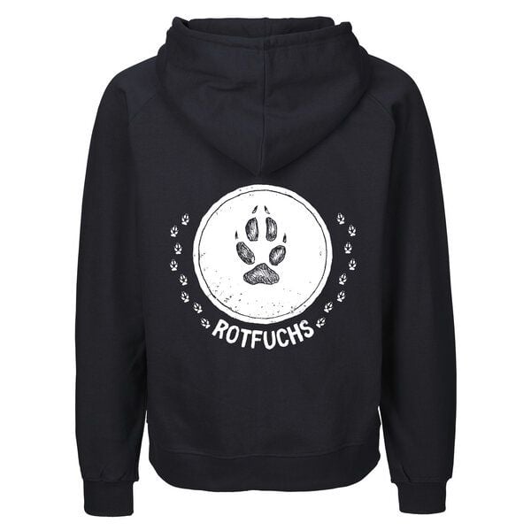 HANDGEDRUCKT "Trittsiegel RotFuchs" Männer Zip Hoody aus reiner Biobaumwolle (kbA) von HANDGEDRUCKT