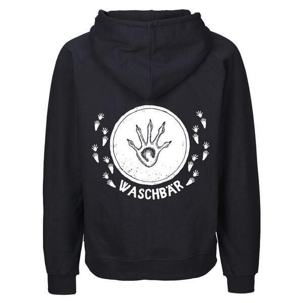 HANDGEDRUCKT "Trittsiegel WaschBär" Männer Zip Hoody aus reiner Biobaumwolle (kbA) von HANDGEDRUCKT