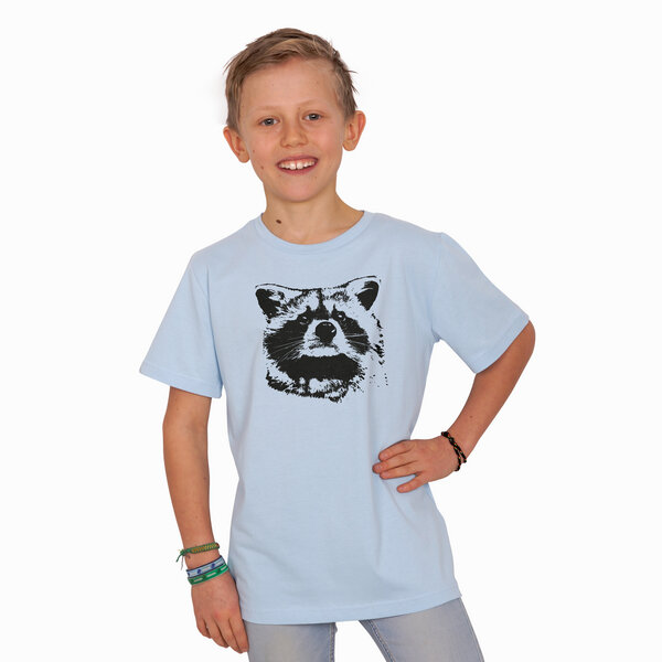 HANDGEDRUCKT "Waschbär" Kinder T-Shirt Baumwolle (kbA) von HANDGEDRUCKT