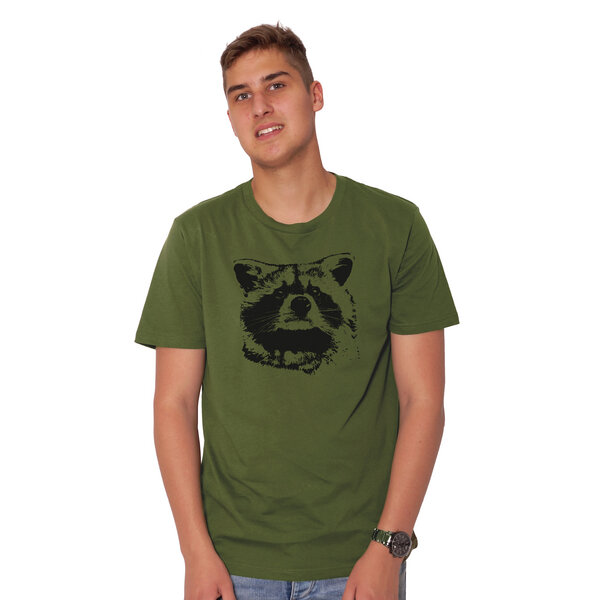 HANDGEDRUCKT "Waschbär" Männer T-Shirt reine Biobaumwolle (kbA) von HANDGEDRUCKT