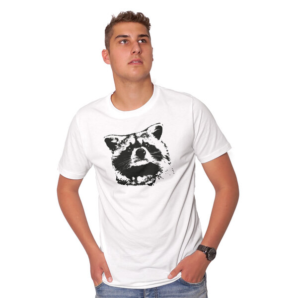 HANDGEDRUCKT "Waschbär" Männer T-Shirt reine Biobaumwolle (kbA) von HANDGEDRUCKT