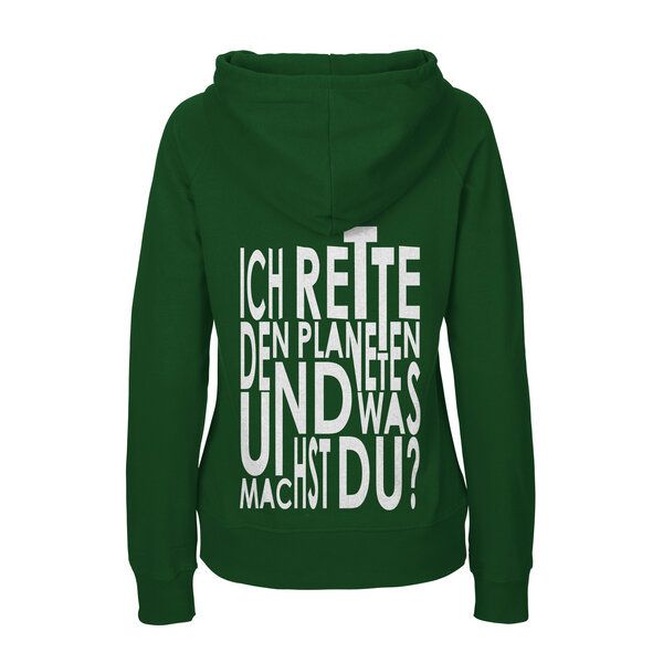 HANDGEDRUCKT "Weltretten" Frauen Hoody aus reiner Biobaumwolle (kbA) von HANDGEDRUCKT