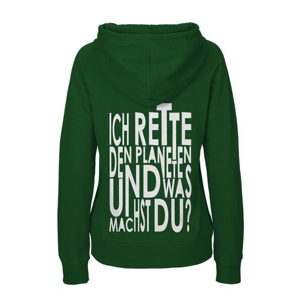 HANDGEDRUCKT "Weltretten" Frauen Hoody aus reiner Biobaumwolle (kbA) von HANDGEDRUCKT