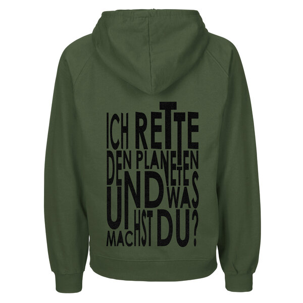 HANDGEDRUCKT "Weltretten" Männer Hoody aus reiner Biobaumwolle (kbA) von HANDGEDRUCKT