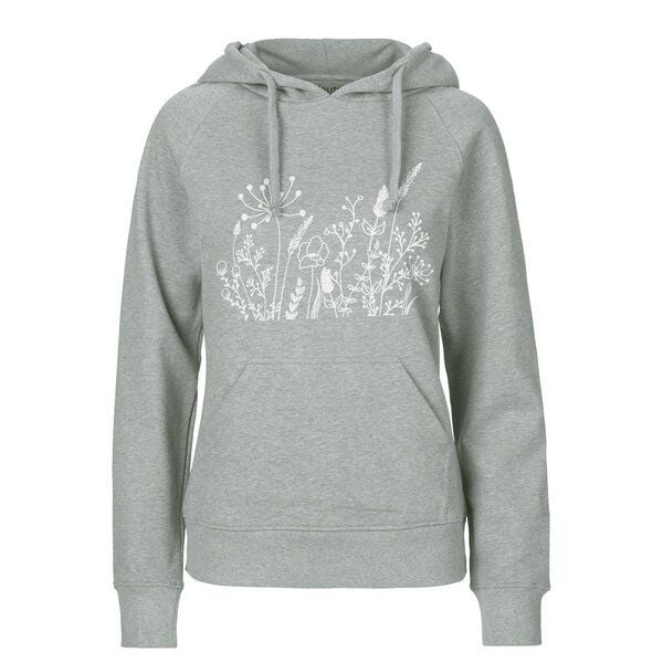 HANDGEDRUCKT "Wilde Wiese" Frauen HOODY aus reiner Biobaumwolle (kbA) von HANDGEDRUCKT