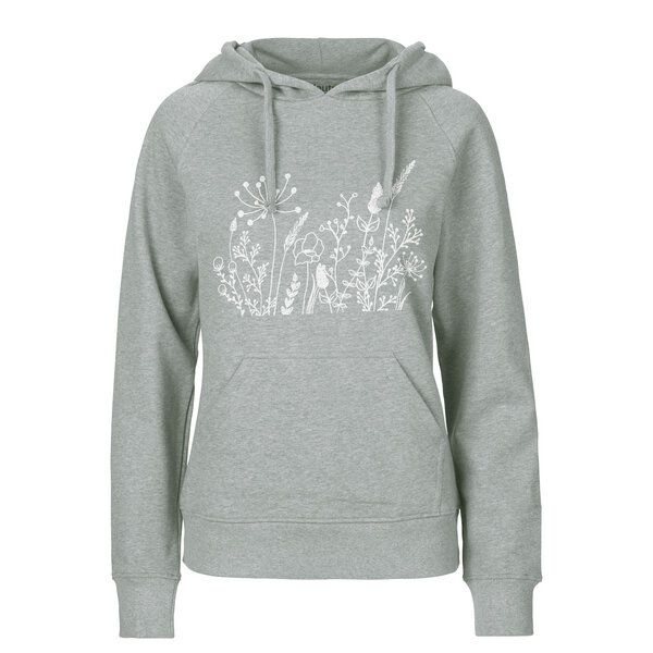 HANDGEDRUCKT "Wilde Wiese" Frauen HOODY aus reiner Biobaumwolle (kbA) von HANDGEDRUCKT