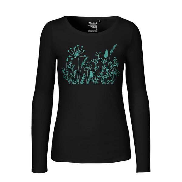 HANDGEDRUCKT "Wilde Wiese" Frauen Longsleeve aus reiner Biobaumwolle (kbA) von HANDGEDRUCKT