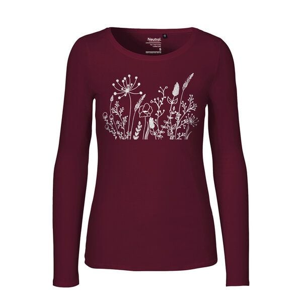 HANDGEDRUCKT "Wilde Wiese" Frauen Longsleeve aus reiner Biobaumwolle (kbA) von HANDGEDRUCKT