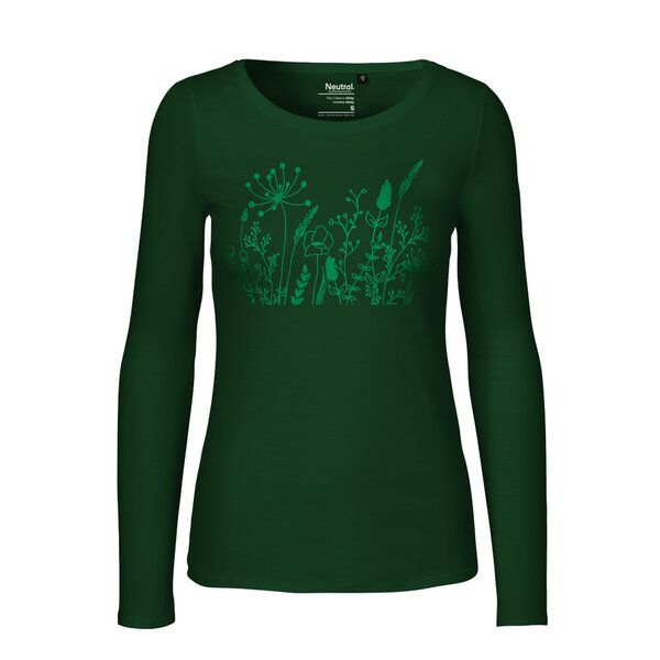 HANDGEDRUCKT "Wilde Wiese" Frauen Longsleeve aus reiner Biobaumwolle (kbA) von HANDGEDRUCKT