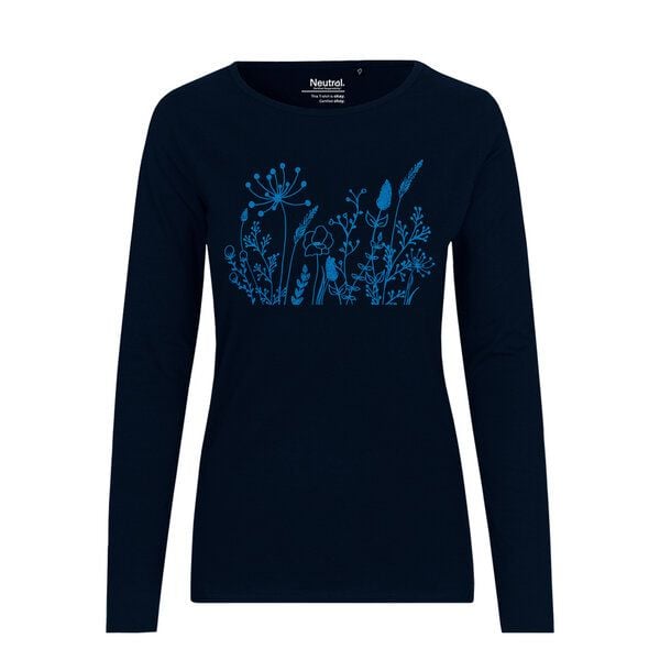 HANDGEDRUCKT "Wilde Wiese" Frauen Longsleeve aus reiner Biobaumwolle (kbA) von HANDGEDRUCKT