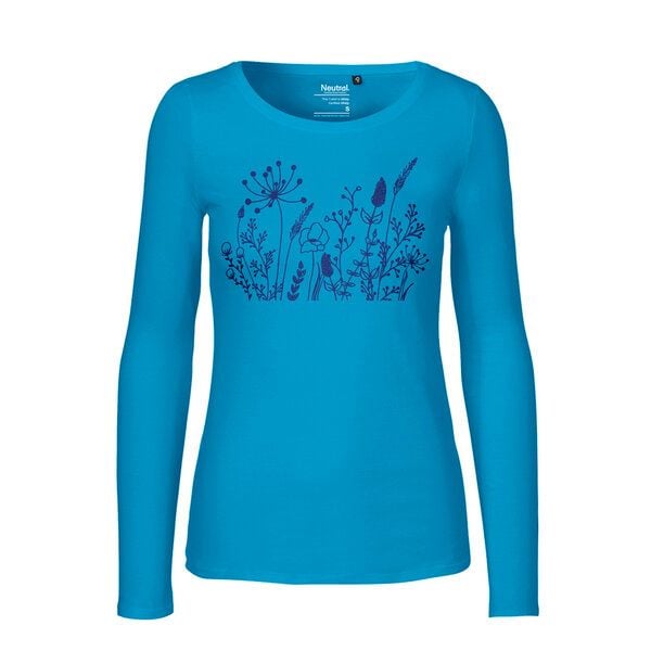 HANDGEDRUCKT "Wilde Wiese" Frauen Longsleeve aus reiner Biobaumwolle (kbA) von HANDGEDRUCKT
