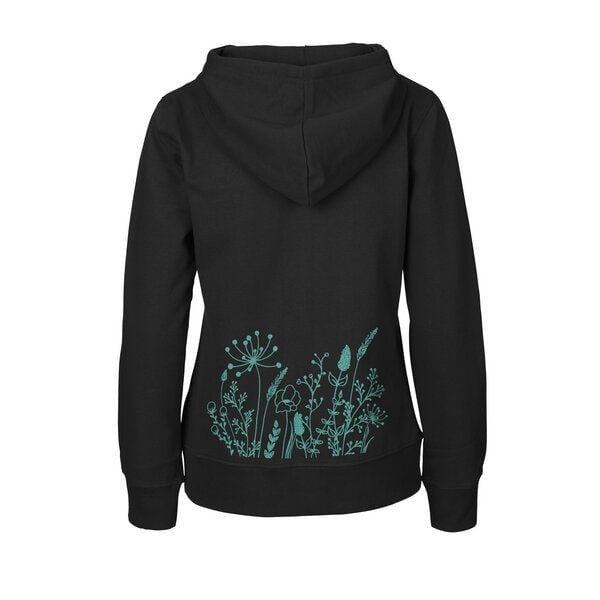 HANDGEDRUCKT "Wilde Wiese" Frauen Zip-HOODY aus reiner Biobaumwolle (kbA) von HANDGEDRUCKT