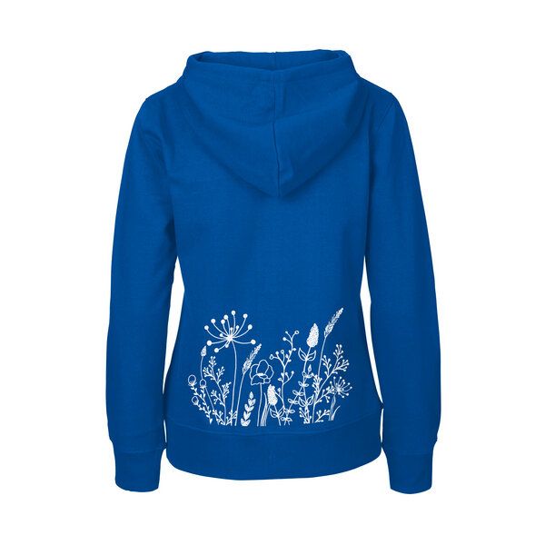 HANDGEDRUCKT "Wilde Wiese" Frauen Zip-HOODY aus reiner Biobaumwolle (kbA) von HANDGEDRUCKT