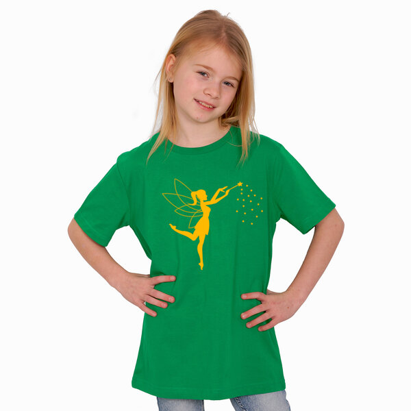 HANDGEDRUCKT "Zauberfee" Kinder-T-Shirt reine Biobaumwolle (kbA) von HANDGEDRUCKT