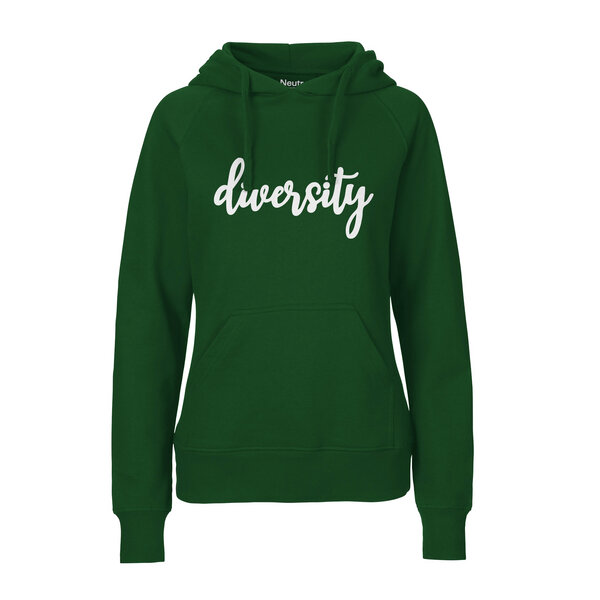 HANDGEDRUCKT "diversity" Frauen Hoody aus reiner Biobaumwolle (kbA) von HANDGEDRUCKT