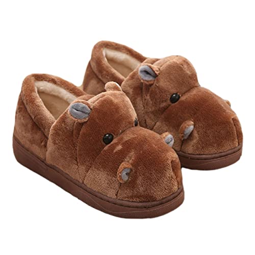 HANDKEI Adult Baumwolle Pantoffeln interessante hippo Pantoffeln zu Hause warmen Plüschhausschuhe Tier Pantoffeln (40/41 EU, Braun, numeric_40) von HANDKEI