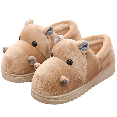 HANDKEI Adult Baumwolle Pantoffeln interessante hippo Pantoffeln zu Hause warmen Plüschhausschuhe Tier Pantoffeln (44/45 EU, Beige, numeric_44) von HANDKEI