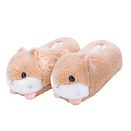 HANDKEI Cute cartoon animal slippers Super soft winter plush slippers warm indoor slippers 35-42 EU (35/42 EU, Brauner Hamster, numeric_35) von HANDKEI