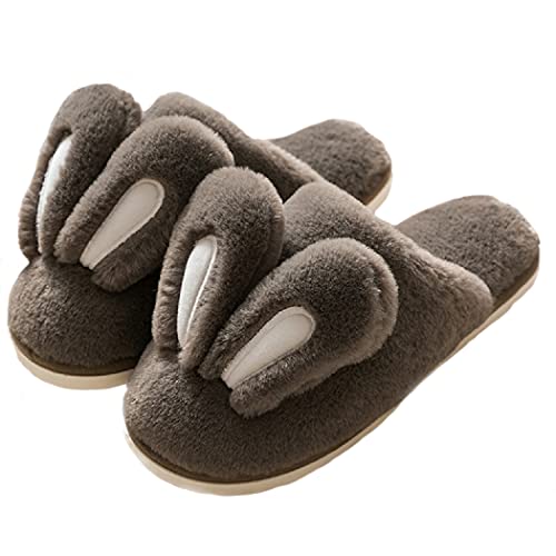 HANDKEI Damen niedlichen Hasenohren Plüsch Hausschuhe rutschfeste Hausschuhe Männer Innenhaus Winter warme Hausschuhe (40/41 EU, Braun, numeric_40) von HANDKEI
