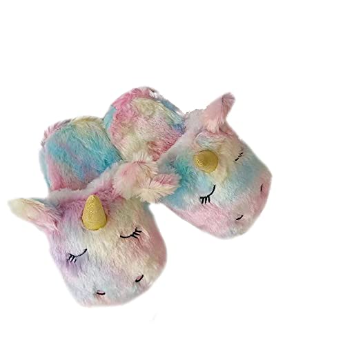 HANDKEI Niedliche Regenbogen Einhorn Hausschuhe Plüschtier Hausschuhe Winter Warm Home Indoor Hausschuhe (35/38 EU, Farbe 1, numeric_35) von HANDKEI