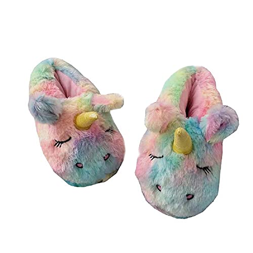 HANDKEI Niedliche Regenbogen Einhorn Hausschuhe Plüschtier Hausschuhe Winter Warm Home Indoor Hausschuhe (35/38 EU, Farbe 2, numeric_35) von HANDKEI