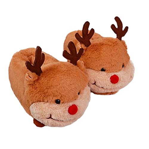 HANDKEI Schöne Damen warme Tierhausschuhe Weiche und bequeme Indoor Plüschhausschuhe Winter rutschfeste warme Hausschuhe (40, Elch, numeric_40) von HANDKEI