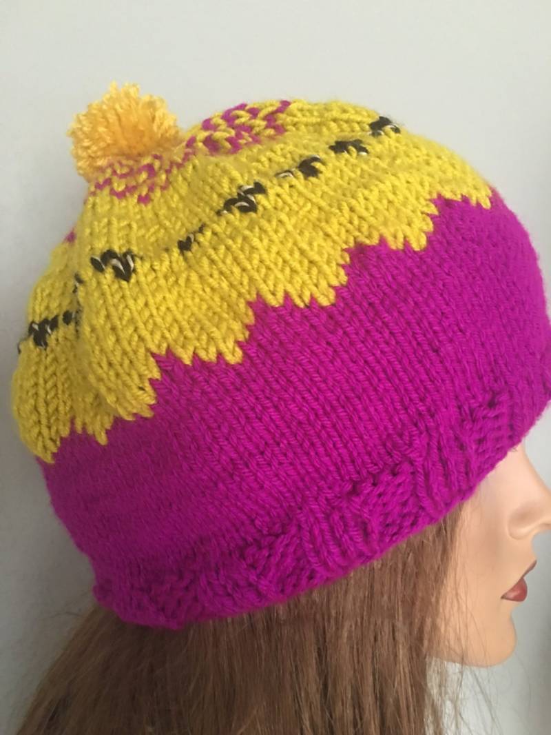 Beanie Slouch Mütze Desihner Fashionhip Ski Winter Geschenk Fair-Isle Multicolor von HANDKNITS2LOVE