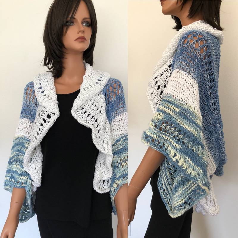 Handgestrickt 2 Love Shrug Baumwoll Pullover Schal Wrap Blau Ombre Weiß Valance Frühling Sommer Frauen Jeans Geschenk Geburtstag Handgestrickt 2 Love Shrug Baumwoll Pullover Schal Wrap Blau Ombre Weiß Valance Frühling Sommer Frauen Jeans Geschenk Geburtstag von HANDKNITS2LOVE