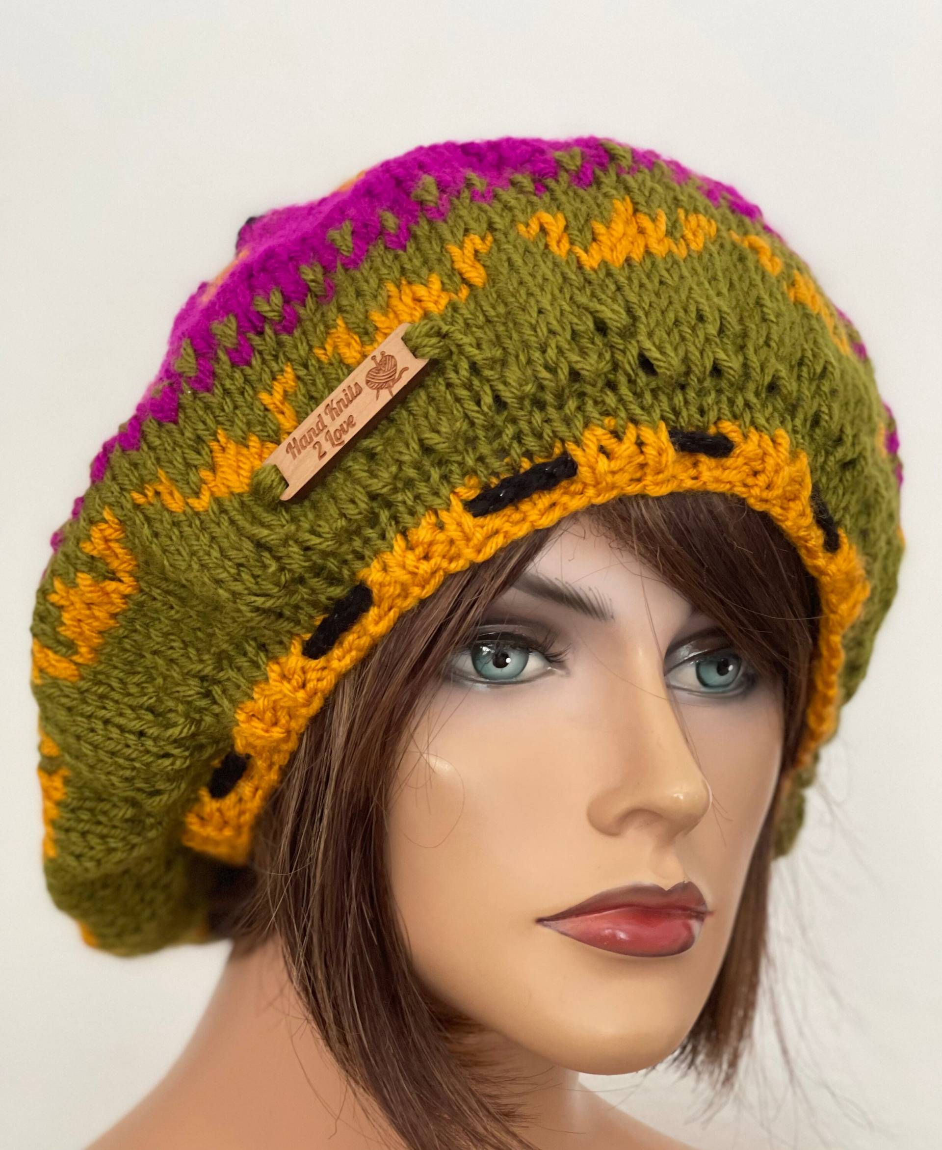 Handgestrickt 2 Love Slouch Mütze Beanie Beret Tam Cap Fair-Isle Designer Fashion Hip Boho Verstellbare Passform Perlen Quaste Geschenk Herbst Handgestrickt 2 Love Slouch Mütze Beanie Beret Tam Cap Fair-Isle Designer Fashion Hip Boho Verstellbare Passform Perlen Quaste Geschenk Herbst von HANDKNITS2LOVE