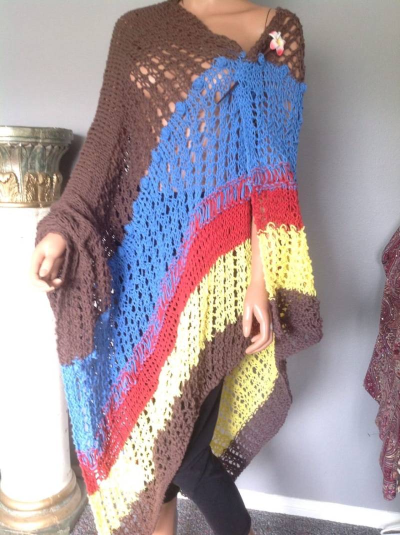 Schal Wrap Stola Baumwolle Handstrick Multicolor Spitze Frauen Gebet Extra Large Geschenk Frühling Sommer von HANDKNITS2LOVE