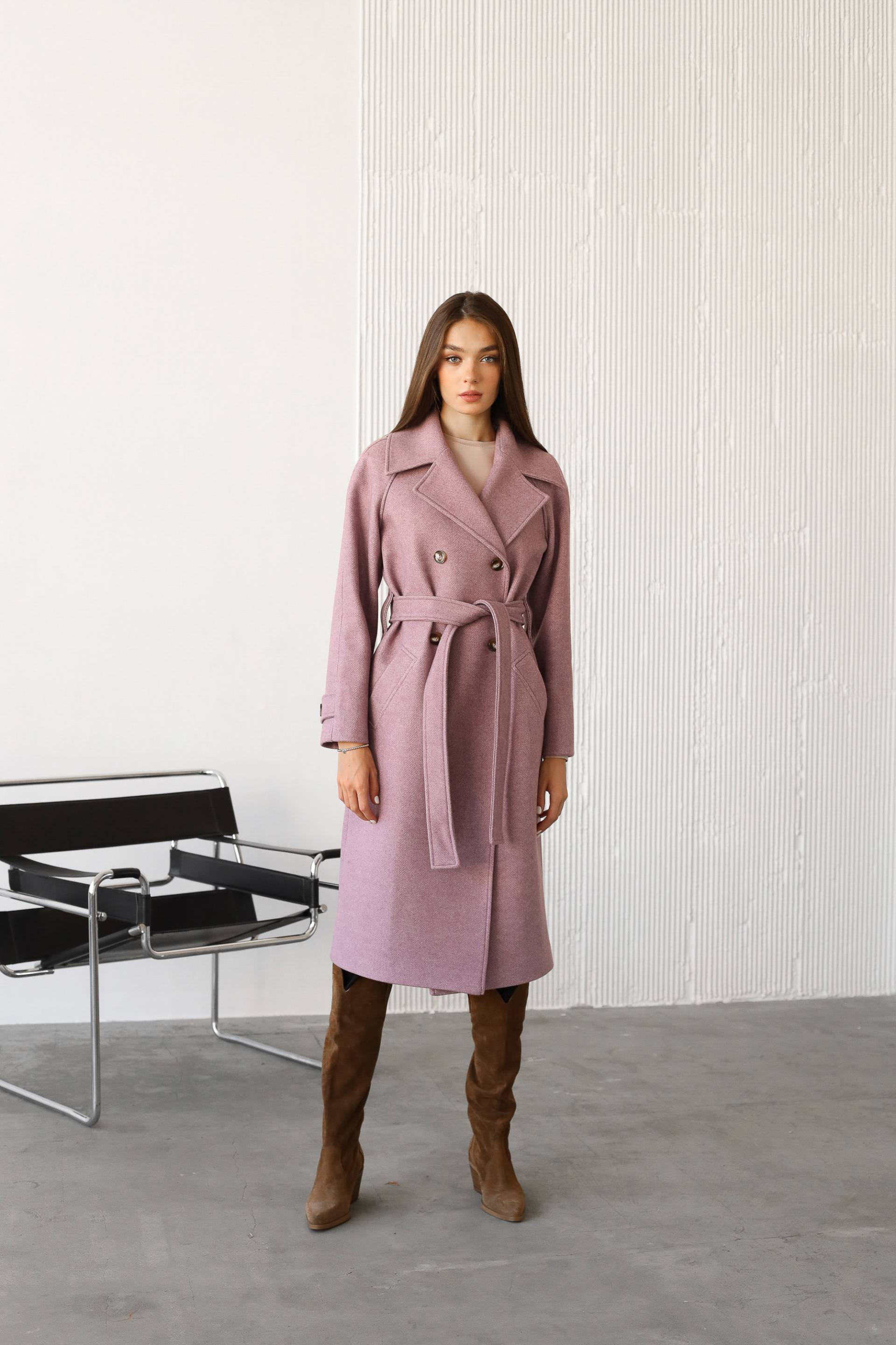 Altrosa Wolle Wickelmantel Übergroßer Zweireihiger Langer Mantel von HANDMADEGARMENT