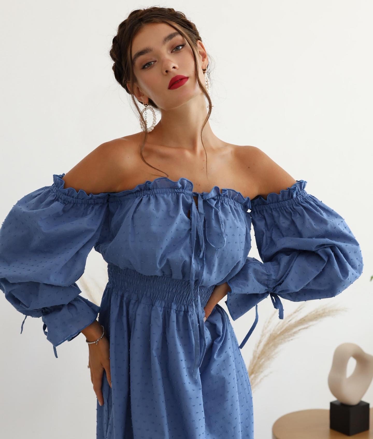 Geschenk Für Her.summer Kleid Geschenk. Schulterfreies Mit Puffärmeln.baby-Dusche-Kleid. Umstandskleid.geschenk Mutter von HANDMADEGARMENT