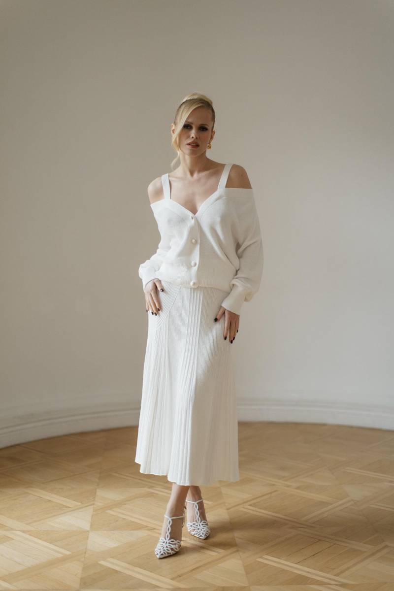 Gestrickte Weiße Hochzeitsrockklage Baumwollmischung Gefaltet Maxi von HANDMADEGARMENT