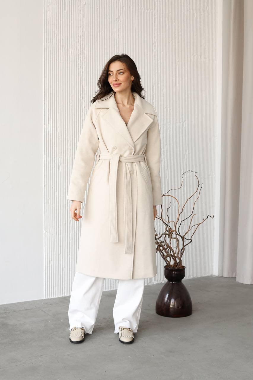 Kaschmir-Mischung Wintermantel Off White Belted Overcoat von HANDMADEGARMENT