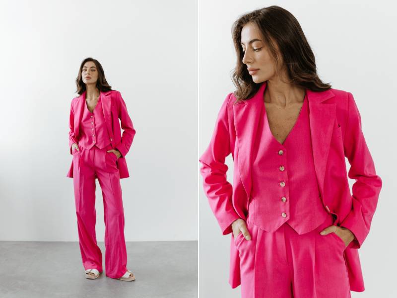 Pinker 3-Teiler Blazer, Weste & Palazzohose von HANDMADEGARMENT