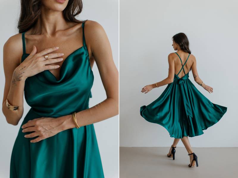Smaragdgrünes Seidenkleid Hochzeitsgastkleid Ohne Rückenausschnitt von HANDMADEGARMENT