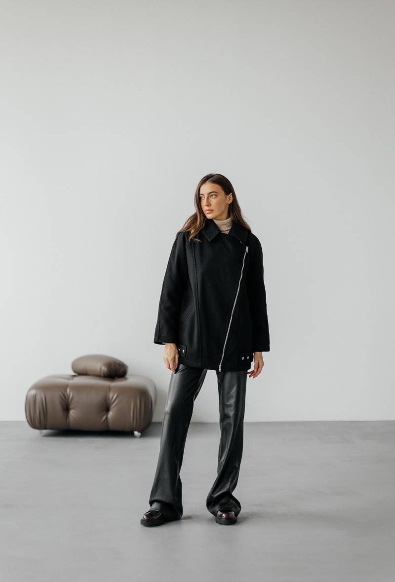 Handgefertigte Schwarze Kaschmir-Mischung Kurzmantel - Reißverschluss Vorne, Isolierter Mantel von HANDMADEGARMENT