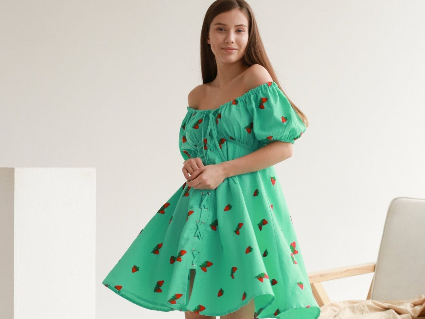 strawberry Leinen Umstandskleid Cottagecore Baby Kleid von HANDMADEGARMENT