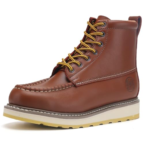 Stilvoller, klassischer Herren-Arbeitsstiefel aus weichem Moc Toe EH Leder mit rutschfester Keil-Laufsohle und Goodyear Storm Welt, Handpoint Logo (15,2 cm), 41.5 EU von HANDPOINT
