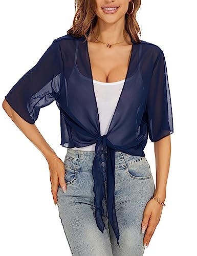 HANERDUN Bolero Damen Chiffon Strickjacke Festlich Elegant Kurz Ärmel Schulterjacke Perfekt mit Allerlei Cocktailkleid Abendkleid von HANERDUN