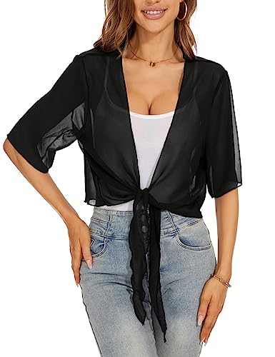 HANERDUN Bolero Damen Chiffon Strickjacke Festlich Elegant Kurz Ärmel Schulterjacke Perfekt mit Allerlei Cocktailkleid Abendkleid von HANERDUN