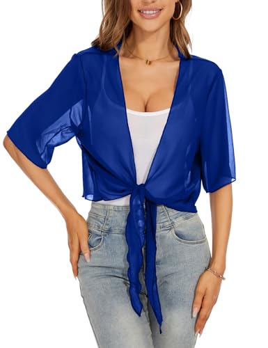 HANERDUN Bolero Damen Chiffon Strickjacke Festlich Elegant Kurz Ärmel Schulterjacke Perfekt mit Allerlei Cocktailkleid Abendkleid von HANERDUN