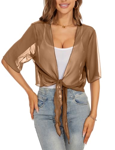 HANERDUN Bolero Damen Chiffon Strickjacke Festlich Elegant Kurz Ärmel Schulterjacke Perfekt mit Allerlei Cocktailkleid Abendkleid von HANERDUN