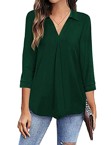 HANERDUN Damen Bluse 3/4 Ärme Langarmshirt Hemden V-Ausschnitt Elegant Casual Shirt Flowy Longshirt Lässige Tops von HANERDUN