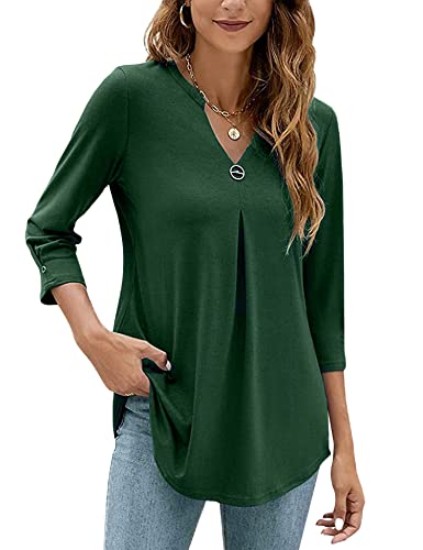 HANERDUN Damen Bluse V-Ausschnitt Elegant 3/4 Ärme Hemden Casual Shirt Flowy Longshirt Lässige Tops Women von HANERDUN